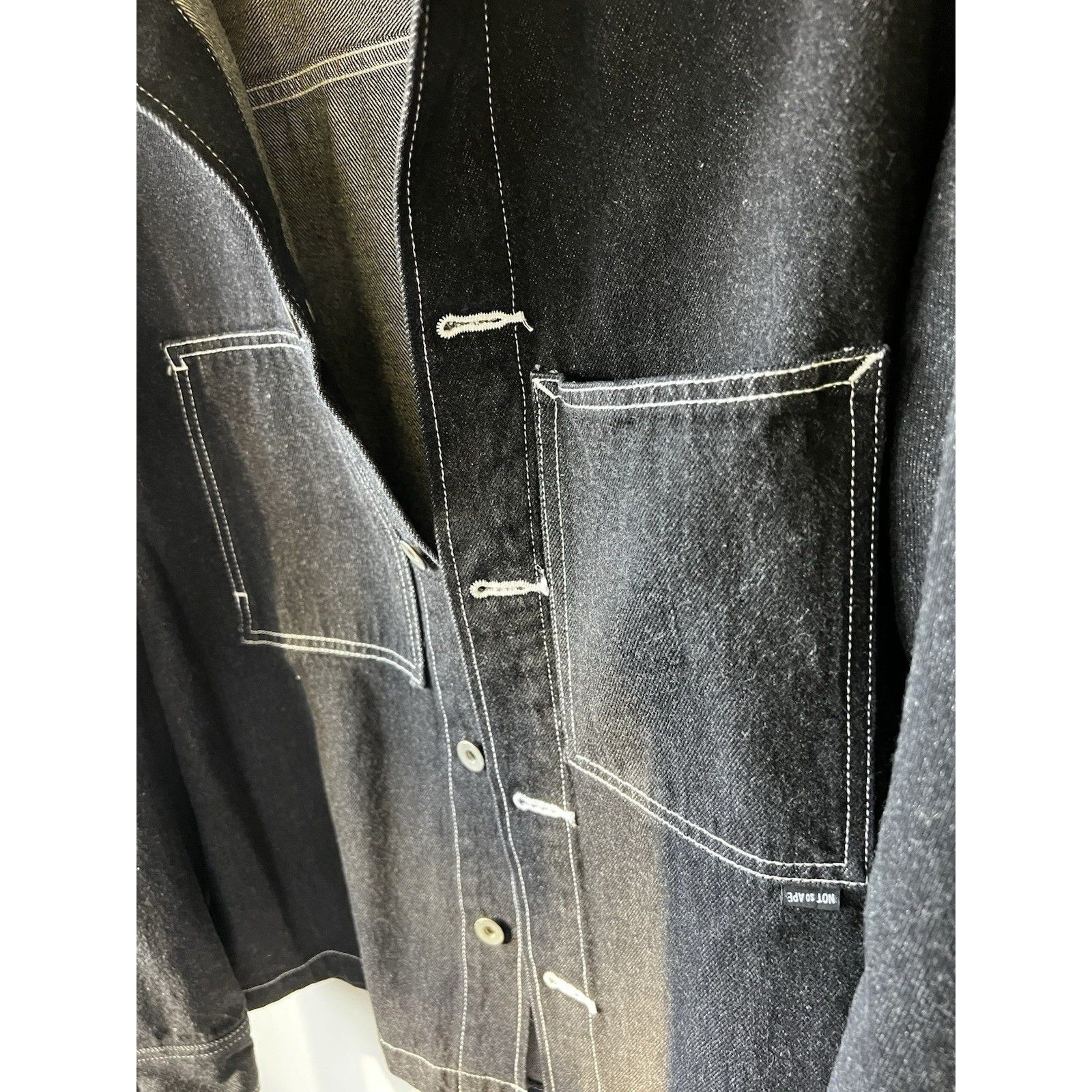 Not So Ape Washed Black Japan Indigo Men Denim Jacket Contrast Stitching Medium — image 5 of 8